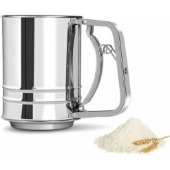 Tamis à Farine En Acier Inoxydable Tamis à Farine Manuel à Trois Couches Tamis à Farine De Grande Capacité Pour Le Cacao En Poudre Et Le Sucre En Poudre (Argent)