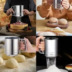 Tamis à Farine En Acier Inoxydable Tamis à Farine Manuel à Trois Couches Tamis à Farine De Grande Capacité Pour Le Cacao En Poudre Et Le Sucre En Poudre (Argent) -Terre Tendre Soldes Boutique 100342454 4