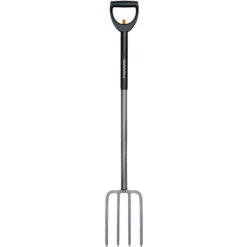 Fiskars Fourche à Bêcher Télescopique Pour Sol Dur Et Caillouteux, 4 Dents, Longueur Totale: 105-125 Cm, Acier Au Bore Haute Qualité, Noir/Argenté, SmartFit, 1000630