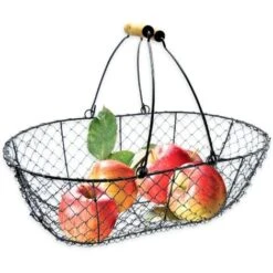 Panier De Récolte En Métal Noir Et Poignées Bois 8L