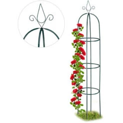 Relaxdays Tuteur Jardin, Pyramide Haute 200 Cm, Colonne Rosier, Arche Plante Grimpante, Arceau, Fer, Vert Foncé