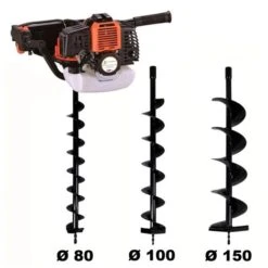 Tarière Thermique 52 Cm3 - 3 CV + Lot De 3 Mèches (80, 100 Et 150 Mm)