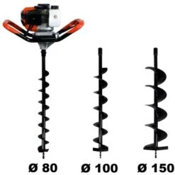 Tarière Thermique 52 Cm3, 3 CV + Lot De 3 Mèches (80, 100 Et 150 Mm)