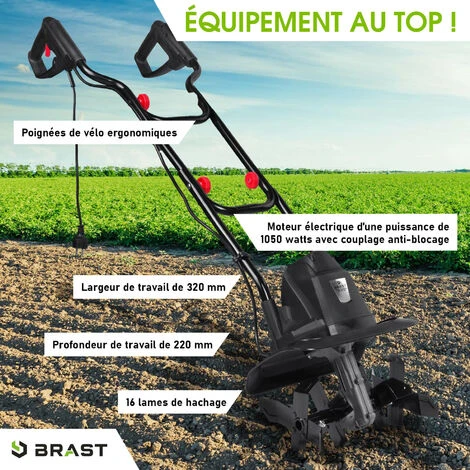 Motobineuse électrique 1050W - 16 Lames - 32cm – 22cm Profondeur De Travail - Accouplement Anti-blocage - Interrupteur De Sécurité - BRAST Motobineuse électrique 1000W + 2 Motobineuse électrique 1050W - 16 Lames - 32cm – 22cm Profondeur De Travail - Accouplement Anti-blocage - Interrupteur De Sécurité - BRAST Motobineuse électrique 1000W + – Image 2