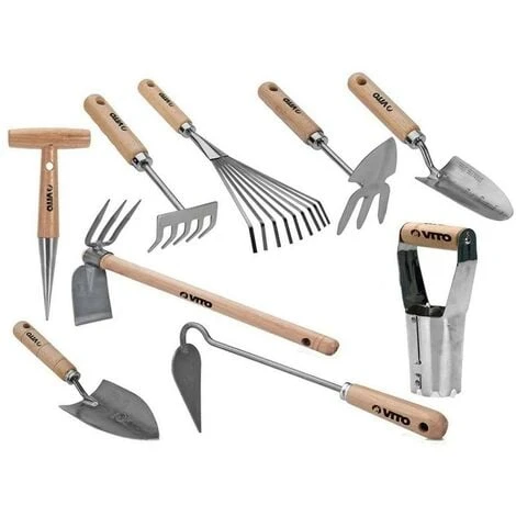 Kit 9 Outils De Jardin Manche Bois VITO Inox Et Fer Forgés à La Main Haute Qualité Outils De Jardin 1 Kit 9 Outils De Jardin Manche Bois VITO Inox Et Fer Forgés à La Main Haute Qualité Outils De Jardin