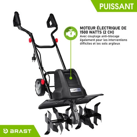 Motobineuse électrique 1500W - 24 Lames/6 Fraises - 45cm - 400 Trs/min - Roues De Transport Rabattables -accouplement Anti-blocage - Interrupteur De Sécurité - BRAST 5 Motobineuse électrique 1500W - 24 Lames/6 Fraises - 45cm - 400 Trs/min - Roues De Transport Rabattables -accouplement Anti-blocage - Interrupteur De Sécurité - BRAST – Image 5