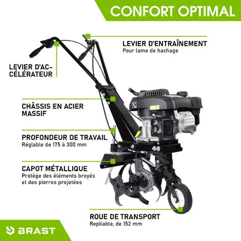 Motobineuse Thermique 176cc 36cm, 17,5-30cm Profondeur De Travail 6cv 4 Fraises Démarrage /auto-conduite Connectable 3600 Tr/min - Motoculteur De BRAST 4 Motobineuse Thermique 176cc 36cm, 17,5-30cm Profondeur De Travail 6cv 4 Fraises Démarrage /auto-conduite Connectable 3600 Tr/min - Motoculteur De BRAST – Image 4