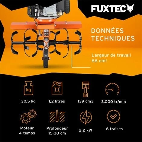 Motoculteur Thermique - FUXTEC FX-AF1139 - 139cm3 Motobineuse Set Largeur 36 - 66cm Max 2 Motoculteur Thermique - FUXTEC FX-AF1139 - 139cm3 Motobineuse Set Largeur 36 - 66cm Max – Image 2