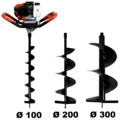 Tarière Thermique 52 Cm3, 3 CV + Lot De 3 Mèches (100, 200 Et 300 Mm)