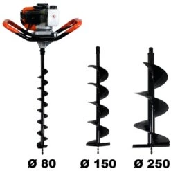 Tarière Thermique 52 Cm3, 3 CV + Lot De 3 Mèches (80, 150 Et 250 Mm)