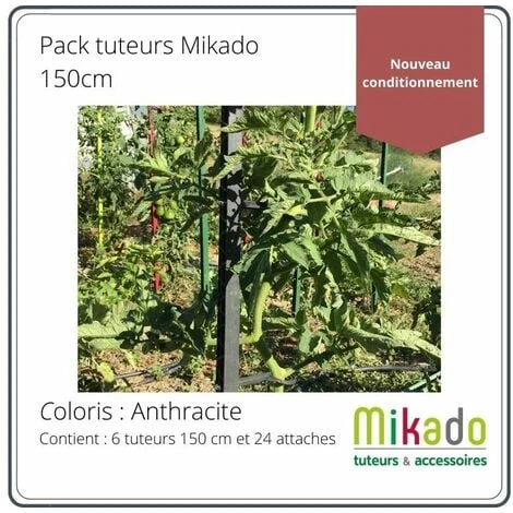 Mikado Tuteur Tomate - PACK 150 ANTHRACITE : 6 Tuteurs 150 Cm Et 24 Attaches 2 Mikado Tuteur Tomate - PACK 150 ANTHRACITE : 6 Tuteurs 150 Cm Et 24 Attaches – Image 2
