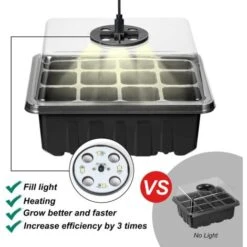 Plateaux De Demarrage De Graines Avec Humidite Reglable De Lumiere De Croissance, Kit De Germination De Serre De Base Pour La Culture De Graines A Partir De 60 Cellules -Terre Tendre Soldes Boutique 53456131 3