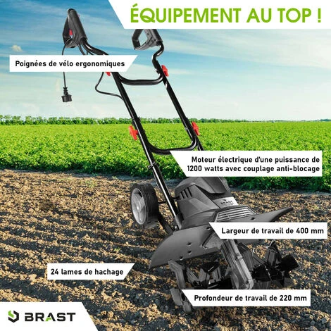 Motobineuse électrique 1200W - 24 Lames/6 Fraises - 40cm – 22cm Profondeur De Travail - Accouplement Anti-blocage - Interrupteur De Sécurité - BRAST 2 Motobineuse électrique 1200W - 24 Lames/6 Fraises - 40cm – 22cm Profondeur De Travail - Accouplement Anti-blocage - Interrupteur De Sécurité - BRAST – Image 2