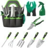 Ensemble D'outils De Jardin - BIGZZIA 9 Pièces Kit Outils De Jardinage En Acier Inoxydable Lourd Avec Sac De Transport - Pour Les Amoureux Du Jardin - Vert