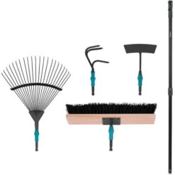 Lot D'outils De Jardinage 4-en-1 VONROC, Système V-Fix Avec Râteau à Feuilles, Balai, Binette Et Cultivateur