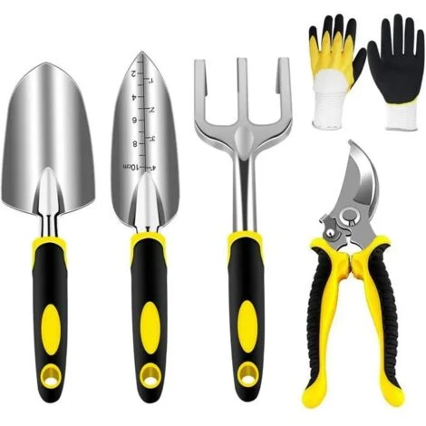 Ensemble D'outils De Jardinage Jaune Noir 5 Pièces FUIENKO 1 Ensemble D'outils De Jardinage Jaune Noir 5 Pièces FUIENKO