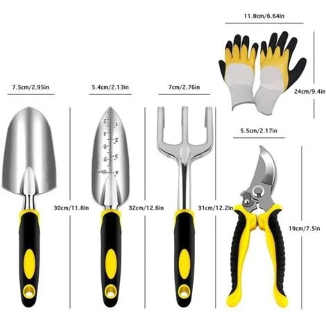Ensemble D'outils De Jardinage Jaune Noir 5 Pièces FUIENKO 3 Ensemble D'outils De Jardinage Jaune Noir 5 Pièces FUIENKO – Image 3