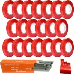 21 Pack Pince à Lier Branche Machine À Taper Nouer Branches, 20 PCS Rubans De Pépinière, 1 Boîte Agrafes Pour Raisins, Tomates Vignes