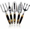 5Pièces Outils Jardinage Adulte Kit Jardinage Femme Interieur Potager Exterieur Outil Jardin Griffe Rateau Jardin Fourche Manche Sarcloir Jardinage Transplantoir Pelle à Terreau
