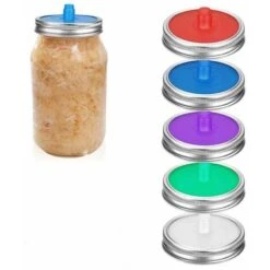 5Pcs Pot Mason Couvercle, Silicone Couvercles Fermentation SAS Sans Eau Couvercle Germination