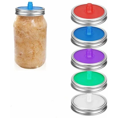 5Pcs Pot Mason Couvercle, Silicone Couvercles Fermentation SAS Sans Eau Couvercle Germination 1 5Pcs Pot Mason Couvercle, Silicone Couvercles Fermentation SAS Sans Eau Couvercle Germination