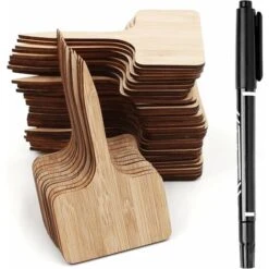 Lot De 50 étiquettes De Plantes En Bambou Avec Marqueurs, étiquettes De Plantes En Bois T Marqueurs De Jardin Pour Graines En Pot Herbes Fleurs Légumes (6 X 10 Cm)