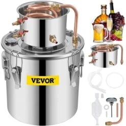 Distillateur Alambic En Cuivre 11,4l Condenseur Thermometre Eau Alcool Brassage