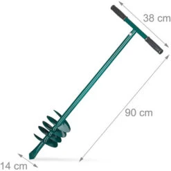 Relaxdays Tarière Manuelle, Ø 140 Mm, Bèche Pour Les Arbres, Plantations, L : 90 Cm, Jardinage, Poteaux De Cloture, Vert -Terre Tendre Soldes Boutique 90586710 4