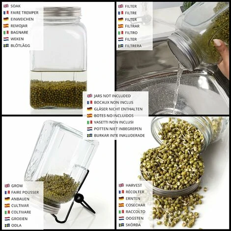 6 Pièces - 4 Couvercles En Acier Inoxydable Et 2 Supports - Kit Germination Graine Pour Pots à Large Ouverture Pour Germes De Graines, Brocoli, Luzerne, Haricot 4 6 Pièces - 4 Couvercles En Acier Inoxydable Et 2 Supports - Kit Germination Graine Pour Pots à Large Ouverture Pour Germes De Graines, Brocoli, Luzerne, Haricot – Image 4
