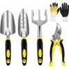 Ensemble Outils De Jardinage, Outils De Jardin En Têtes Robustes Aluminium Et Poignées Ergonomiques, Kit De Jardinage Avec Sécateur, Pelles Truelle, Transplanteur, Râteau à Main, Gants