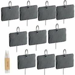 10 Pcs Étiquettes Plantes En Ardoise Pour Plantes, Marqueurs De Plantes De Jardin,Étiquettes Naturelles Avec Piquets En Métal Et Stylos à Craie Pour Cour, L'extérieur &Serre