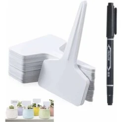 100 Pcs Etiquette Jardin Exterieur Marqueurs En Plastique De Plantes Type T Plastique Etiquette Potager Avec Stylo étanche Etiquetage Réutilisable Et Accessoires(Blanc)