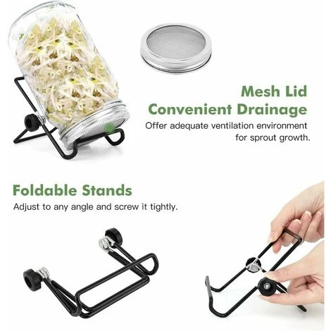 Couvercles De Germination, Écran De Germination En Acier Inoxydable 4Pcs Avec 2 Pcs Supports De Germination, Germoir Couvercle Rond Pour Fabriquer Des Graines Et Des Germes Biologiques, 3 Couvercles De Germination, Écran De Germination En Acier Inoxydable 4Pcs Avec 2 Pcs Supports De Germination, Germoir Couvercle Rond Pour Fabriquer Des Graines Et Des Germes Biologiques, – Image 3