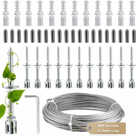 Support Pour Plante Grimpante, Kit Complet En Inox Avec Support Mural Et Corde Diamètre 3Mm (Longueur 16M) 1 Support Pour Plante Grimpante, Kit Complet En Inox Avec Support Mural Et Corde Diamètre 3Mm (Longueur 16M)