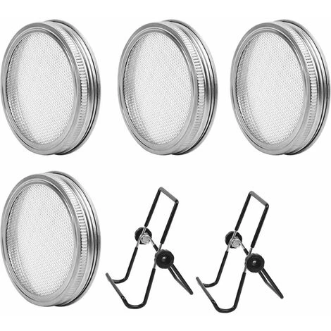 Kit De 6Pcs Couvercles Germination Avec 4Pcs Couvercle à Germer Écran En Acier Inoxydable Et 2Pcs Supports De Germination Pour Graines à Germoir Noir, 1 Kit De 6Pcs Couvercles Germination Avec 4Pcs Couvercle à Germer Écran En Acier Inoxydable Et 2Pcs Supports De Germination Pour Graines à Germoir Noir,