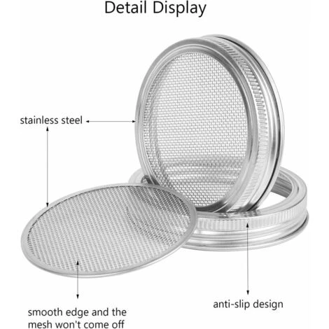Kit De 6Pcs Couvercles Germination Avec 4Pcs Couvercle à Germer Écran En Acier Inoxydable Et 2Pcs Supports De Germination Pour Graines à Germoir Noir, 5 Kit De 6Pcs Couvercles Germination Avec 4Pcs Couvercle à Germer Écran En Acier Inoxydable Et 2Pcs Supports De Germination Pour Graines à Germoir Noir, – Image 5