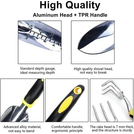 Ensemble D'outils De Jardin 5 Pièces Avec Têtes En Fonte D'aluminium Robuste Et Poignées Ergonomiques, Outils De Jardinage Pour Homme Et Femme 4 Ensemble D'outils De Jardin 5 Pièces Avec Têtes En Fonte D'aluminium Robuste Et Poignées Ergonomiques, Outils De Jardinage Pour Homme Et Femme – Image 4